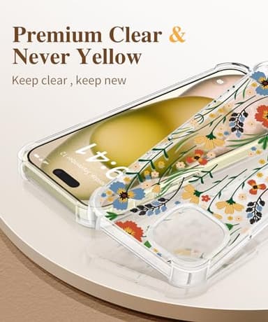GVIEWIN for iPhone 15 Case, [3 in 1] with Screen Protector & Camera Lens Protector, Clear Soft Shockproof Slim Fit Floral Phone Cover for Women Girls 2023 6.1" (Blooming Flowerets/Orange) - Image 3