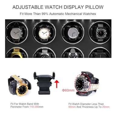 DUKWIN Watch Winder for 8 Automatic Watches,Lockable Watch Winders with Watch Holder and Jewelry Storage, Super Quiet Mabuchi Motor with High-Gloss Piano Lacquer Finish,Built-in Illumination-Black - Image 3