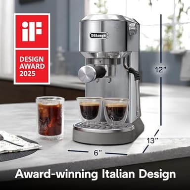 De'Longhi Dedica Duo Compact Espresso Machine - Cold Brew Coffee Maker with Milk Frother Wand- for Espresso, Hot & Iced Coffee, Cappuccinos, Lattes & Home Barista Brewing, Stainless Steel - Image 6