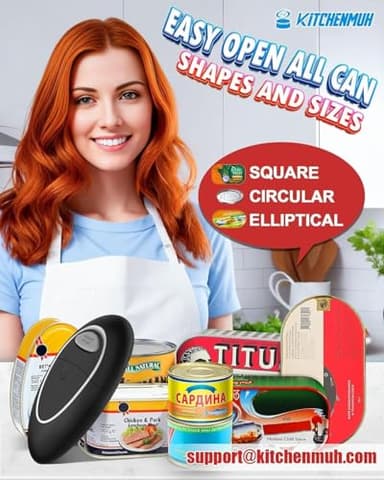 One Touch Electric Can Opener Fits Almost All Can Sizes for Seniors with Arthritis, Hand Held Battery Operated Can Opener with Smooth Edge, Food Safe Kitchen Gadgets Automatic Can Opener for Kitchen - Image 4