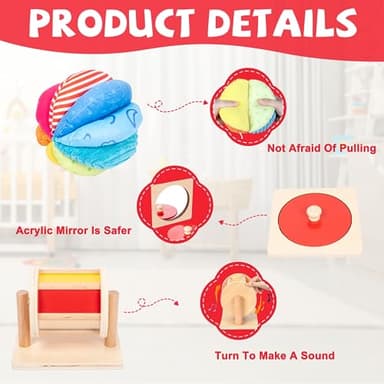 Montessori Baby Toys Play Kit - Mirror, Peekaboo, Knob Puzzle, Spinning Drum, Rainbow Ball - 6-12 Months Toddlers - Image 5