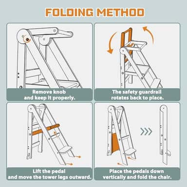 Foldable Toddler Kitchen Stool Helper, Toddler Tower with 3 Adjustable Height, Wooden Toddler Step Stool, Collapsible Toddler Tower, Toddler Stool for Kitchen and Bathroom (Nature) - Image 5