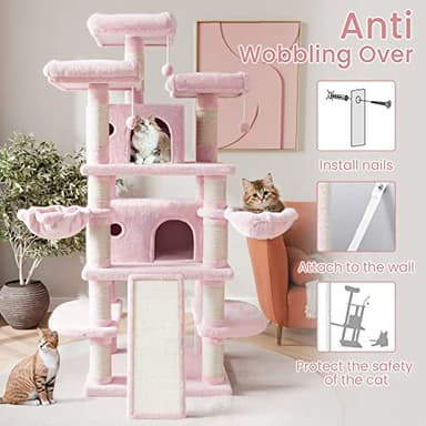 SHA CERLIN 68 Inches Multi-Level Large Cat Tree for Large Kitties/Big Cat Tower with Condo/Cozy Plush ‌Pussycat Perches/Sisal Scratching Posts and Hammocks/Activity Center/Pink - Image 6