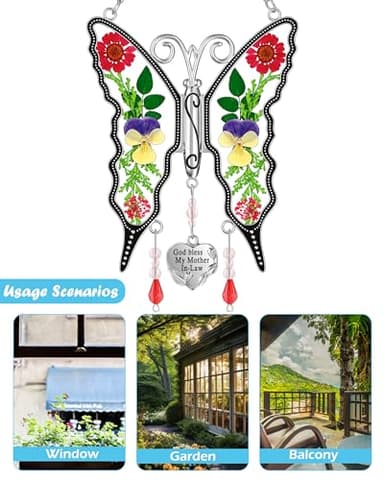 KY&BOSAM Gifts for Mom Suncatcher Butterfly God Bless My Mother-in-Law Gifts Mothers Day Stained Glass Sun Catcher Hanging Wind Chime Ornament for Window Gift for Women Valentine`s Birthday Christmas - Image 7