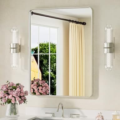 TETOTE Brushed Nickel Mirror 24 x 32 Inch Brushed Nickel Metal Framed Bathroom Mirror, Tempered Glass, Modern Farmhouse Wall Mounted Mirror for Decorative(Horizontal/Vertical) - Image 1