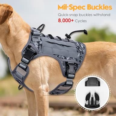 Heavy-Duty Tactical Dog Harness for Large Dogs, No Pull Adjustable Reflective Pet Vest with Molle System, K9 Military-Grade Control for Service Training, Outdoor & 10+ Breeds, Gray Camo, Large - Image 3
