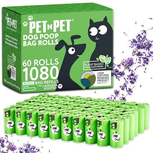 Pet N Pet 1080 Counts Green Poop Bags for Dogs, 41% Plant Based & 59% PE Extra Thick Dog Poop Bags Rolls, 9" x 13", Lavender Scented Pet Waste Bag - Image 1