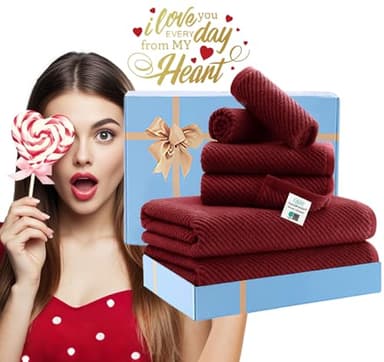 VOOVA & MOVAS Burgundy Towel Set - 100% Cotton | Lightweight | Soft | Quick Dry, 6 Piece Towel Set,2 Large Bath 30"x56", 2 Hand 18"x28", 2 Washcloths 13"x13", Towels Gift Set, Red Towels - Image 6