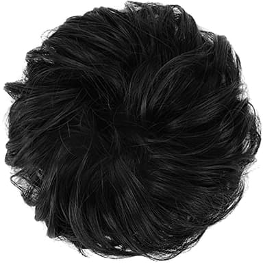 FESHFEN Messy Bun Hair Pieces - Large Wavy Curly Elastic Hair Bun Scrunchies Ponytail Extensions Synthetic Chignon Hairpieces for Women, Off Black 1.94oz - Image 2