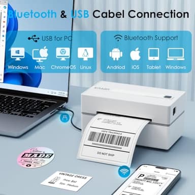 KNAON Bluetooth Thermal Shipping Label Printer, 4x6 Portable Thermal Address Label Printer for Small Business, Compatible with iPhone,Android,Windows,Mac,Chromebook –Works with Ebay Shopify USPS&More - Image 2
