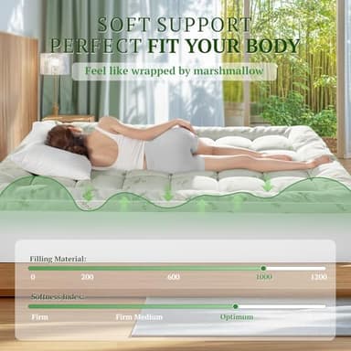 LIANLAM Bambu_Viscose Mattress Topper Queen,1000 GSM Cooling Mattress Pad,Extra Thick Pillow Top for Back Pain,Soft Mattress Cover with 8"-16" Deep Pocket(60"x80") - Image 7