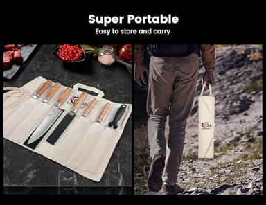 SYOKAMI 14pcs Chef Knife Set with Roll Bag, Professional Stainless Steel Japanese Knife Set with Pakkawood Handle for Professional Chef, Camping, Travel, BBQ, RV or Gift Beige - Image 4
