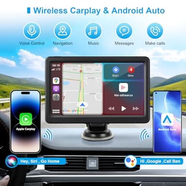 Wireless Carplay Screen for Car, 7" HD Touch Screen Portable Car Stereo for Carplay & Android Auto, Pantalla para Carros with Bluetooth, AUX, FM Transmitter, Voice Control - Image 2