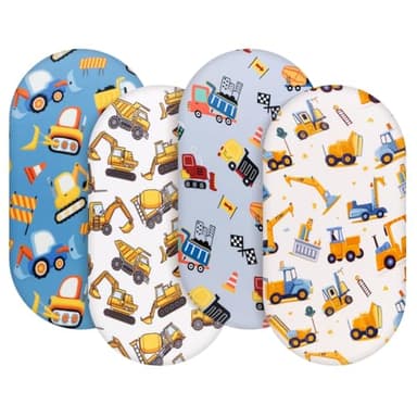 4 Pack Baby Boy Bassinet Sheets Set Soft Fitted Baby Boy Mattress Covers Construction Truck or Dinosaur Theme Breathable Toddler Sheets for Infant Boys (Construction Truck, Bassinet Sheets) - Image 8