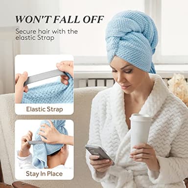YFONG Large Hair Towel Wrap for Women, Soft Microfiber Hair Towel for Curly Hair, Fast Drying Hair Turbans with Elastic,Hair Drying Towel Wrap for Hair Care Anti Frizz 26.3" X 40" (Blue) - Image 4
