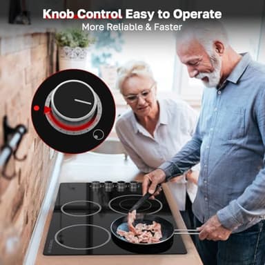 ThermoMate 30 Inch Electric Cooktop, 4 Burners Knob Control Built-in Ceramic Cooktop, 30" Radiant Electric Stove Top of 6700W with 9 Heat Levels, Hot Surface Indicator, 220-240v, Hard Wired - Image 3