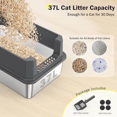 Stainless Steel Litter Box, Extra Large Litter Boxes for Big Cats, XLarge Metal Cat Litter Box with Lid, Anti-Urine Leakage XL Box with High Sides, Easy Clean, Non-Sticky, Scoop Included - Image 6