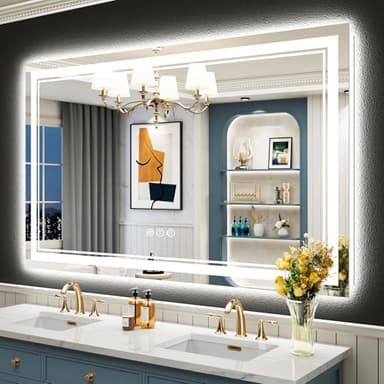 AWANDEE 55x36 LED Bathroom Mirror with Lights, Backlit + Front Lit, Anti-Fog Lighted Vanity Mirror for Bathroom Wall with 3 Colors, Stepless Dimmable, Memory, Shatter-Proof, Tempered Glass, ETL Listed - Image 1