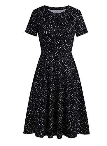 Women's Elegant Vintage 50s Office Casual Floral Print Work Party A-Line Swing Dress with Pockets 162 (XXL, Black Dot) - Image 3