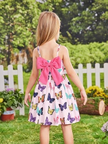 Girls Butterfly Summer Dress Bowknot Backless Sundress Birthday Dress Outfits for Baby Girls Sleeveless Casual Clothes 1-6T(1309-5T) - Image 2
