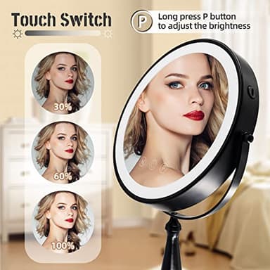 WIZCHARK 9 "Large Light Makeup Mirror, 1x / 10x True HD Magnifying Mirror, 3-Color LED Light dimmable, 2 Rechargeable Makeup Mirrors 360° Rotation, Standing Desk Makeup Mirror, Black - Image 3