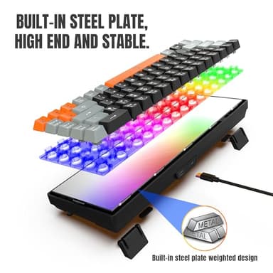 Snpurdiri 60% Wireless Gaming Keyboard and Mouse Combo,Rainbow Backlit Rechargeable 2000mAh Battery,Mini Mechanical Feel Keyboard + Popular RGB Mice for Gaming,Business Office(Gray-Black-Orange) - Image 6