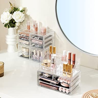 HBlife Acrylic Clear Dustproof Makeup Storage Organizer Drawers Large Skin Care Cosmetic Display Cases for Bathroom Stackable Storage Box with 12 Drawers for Vanity (Clear) - Image 3