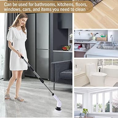 MGLSDeet Electric Spin Scrubber Scrub Brush, Retractable Handle Rechargeable Cleaning Brush with 7 Replaceable Brush Heads, Cordless Power Spin Scrubber 90Mins for Bathroom Shower Bathtub Glass Car - Image 8