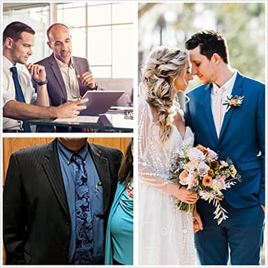 HISDERN Ties for Men Paisley Tie Handkerchief Set Woven Classic Floral Mens Tie Pocket Square Tuxedo Wedding Necktie White Silver - Image 6