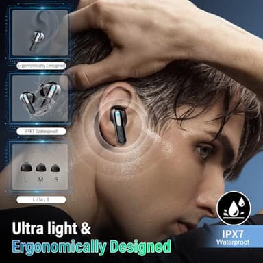 ZYHKON Wireless Earbuds, Bluetooth 5.4 Headphones with Multifunction Touch Screen, 48H Deep Bass Stereo Ear Buds, 5 EQ Modes, ANC/ENC Noise Cancelling, Transparency Mode, IPX7 Bluetooth Earbuds, Black - Image 7