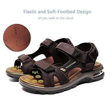 visionreast Mens Open Toe Leather Sandals Outdoor Hiking Non Slip Sandals Air Cushion Soprt Casual Beach Sandals - Image 4