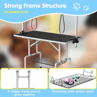Lyromix 42''Large Dog Grooming Table, Adjustable Cat Drying Desktop with Arms, Nooses, Mesh Tray, Foldable Pet Station at Home, Maximum Capacity Up to 330Lb, 42inch, Black - Image 4