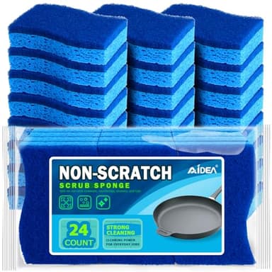 AIDEA Non Scratch Scrub Sponge, 24Count, Sponges for Dishes, Sponges Kitchen, Cleaning Sponge, Cleans Fast Without Scratching, Stands Up to Stuck-on Grime, Cleaning Power for Everyday Jobs - Image 1