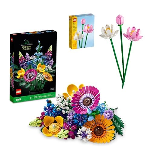 Bundle of LEGO Botanicals Artificial Wildflower Bouquet + LEGO Lotus Flower - Fake Indoor Flowers Building Set for Home, Kitchen, Desk Decor - Gift for Mother's Day - 10313 + 40647 - Image 1