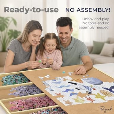 1000 Piece Wooden Jigsaw Puzzle Board - 4 Drawers, Patent Pending Design - Rotating Puzzle Table | 30” X 22” Jigsaw Puzzle Tables | Puzzles Cover & Lazy Susan| Portable Puzzles Tables for Adults - Image 2