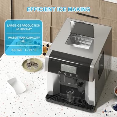 TABU 2-in-1 Bottleless Water Cooler with Ice Maker, Countertop Water Dispenser with 33lbs/Day Ice Maker, Self-Cleaning Ice Machine with Ice Scoop, 3 Size Bullet Cube, Ideal for Home, Office, Party, RV - Image 7