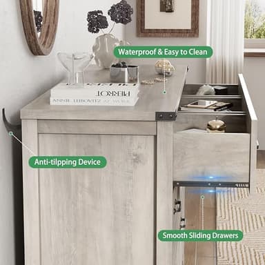 Dresser for Bedroom with 9 Drawers, 59" Wide Wood Chest of Drawers with Deep Drawers & Mental Handle, Modern Dresser TV Stand, Wooden Closet Storage Organizer for Living Room, Hallway, Entryway, Grey - Image 6