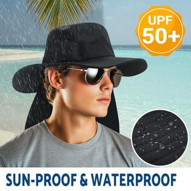 NPJY Sun Fishing Hats with Neck Flap for Men Women UV Sun Protection Bucket Hat Pure Green - Image 4