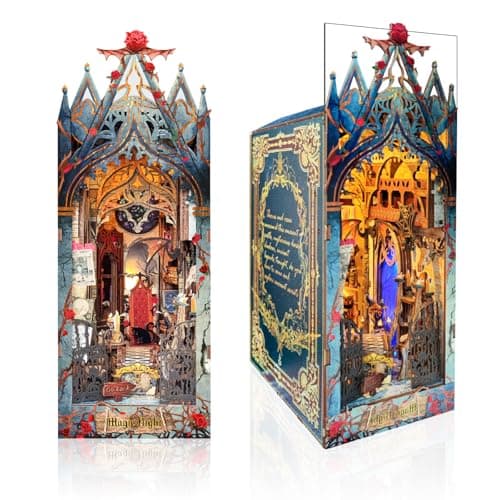 DIY Book Nook Kit,Dollhouse Booknook Bookshelf Insert Decor,3D Wooden Puzzles with LED Dust Cover,Book Nook Miniature Kit,Birthday Halloween Home Decor for Teens Adult-Moonlight Castle - Image 1