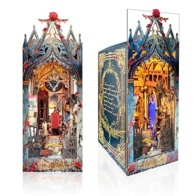 DIY Book Nook Kit,Dollhouse Booknook Bookshelf Insert Decor,3D Wooden Puzzles with LED Dust Cover,Book Nook Miniature Kit,Birthday Halloween Home Decor for Teens Adult-Moonlight Castle - Image 1