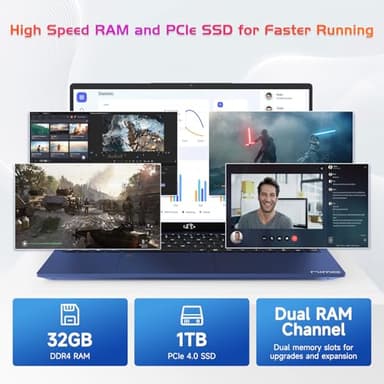 NIMO 17.3 FHD-Laptop, Intel 6-Cores i3-1215U 32GB RAM 1TB SSD (Beat i5-1135G7, Up to 4.4GHz) 65W Type-C Fingerprint Backlit Keyboard IPS Business Computer, Wi-Fi 6 Win 11 (Renewed) - Image 2