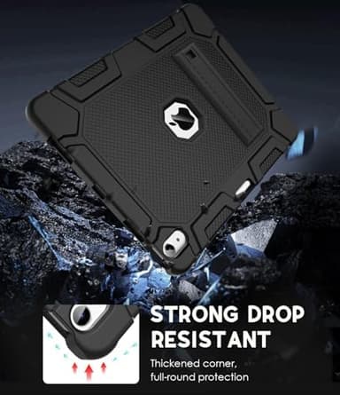 Case for iPad Air 13-inch (M3/M2) 2025/2024, [Built-in Pencil Holder] Heavy Duty Shockproof Rugged Protective Case for 13 inch iPad Air (2025/2024 Version), Black - Image 6