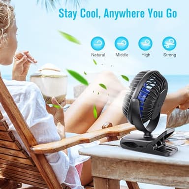 BESKAR Portable Clip on Fan Rechargeable, 4 Speeds Small Battery Operated Fans, USB Desk Fan with Strong Airflow, Sturdy Clamp Fans for Golf Cart Office Outdoor Travel Camping - Image 4