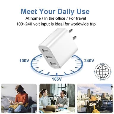 XIANGHONGYIAN 3-Port USB Wall Charger, 3 Pack Compatible with iPhone 14/13/12/11 Pro Max, Mini, SE, XR, XS MAX, XS, X, 8 Plus, iPad Pro, Air, Mini, Samsung Galaxy S5 S6 S7 Edge, LG, Android and More - Image 6