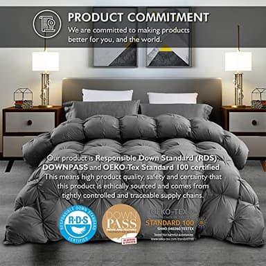 Luxurious All-Season Goose Down Feather Fiber Comforter Super King Size Duvet Insert (120x120), Exquisite Pinch Pleat Design- Gray, Premium Baffle Box, 100% Egyptian Cotton Cover, 85 oz. Fill Weight - Image 3