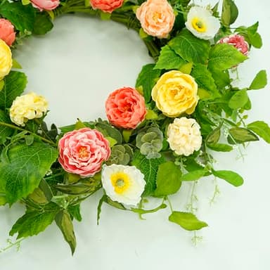 KORSMV Artificial Spring Summer Wreaths for Front Door Summer Door Wreath Floral Wreath with Colorful Flower for Indoor Outdoor Wall Porch Farmhouse Garden Home Decoration - Image 3