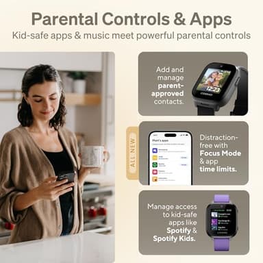 JrTrack 5 Kids Smart Watch by Cosmo | Best Kid-Safe Phone Watch | Precision Real-Time GPS Tracking | Call, Text, Activity, School Settings | Spotify Music | Parental Controls | SOS & Safety Alerts - Image 5