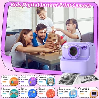 Kids Instant Digital Cameras for Boys and Girls, 1080P HD Dual-Lens Selfie Digital Camera with Print Paper & 32G Card, Christmas Birthday Gifts Toys for Toddler and Teenagers Age 3-16 Years Old - Image 2