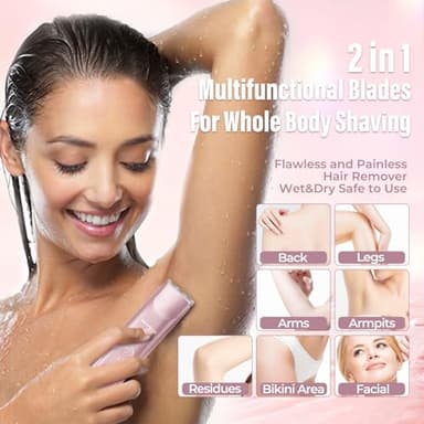 Akunbem 2 in 1 Women Electric Shaver Dual Head Bikini Trimmer for Women IPX7 Waterproof Wet & Dry Use Body Hair Trimmer and Facial Hair Remover for Bikini Underarm Leg Arm Body Face, Pink - Image 4