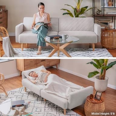 mopio 76.8" Futon Sofa Bed, Small Couch, Sleeper, Loveseat, Mid Century Modern Futon Couch, Sofa Cama, Couches for Living Room (Light Gray Fabric) - Image 8